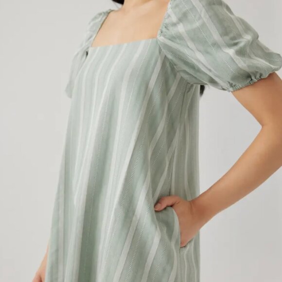 Love Bonito Raiza Striped Linen Shift Dress: Sage, Small - Picture 5 of 8